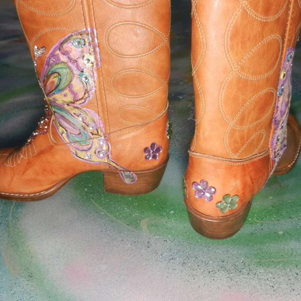 VTG OOAK ButterFly Me boots custom western cowboy boots Texas USA wearable art… - Picture 7 of 16